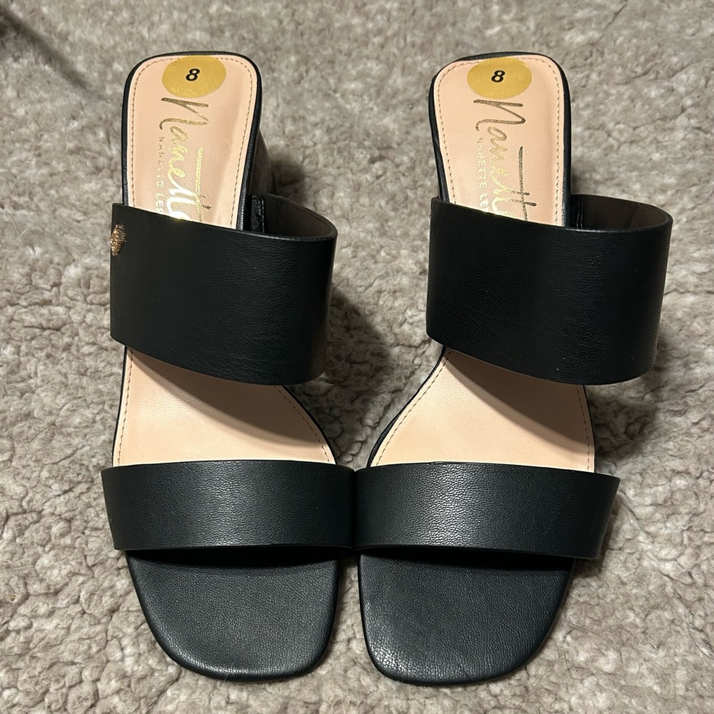 Nanette Lepore Black Leather Slide Heels